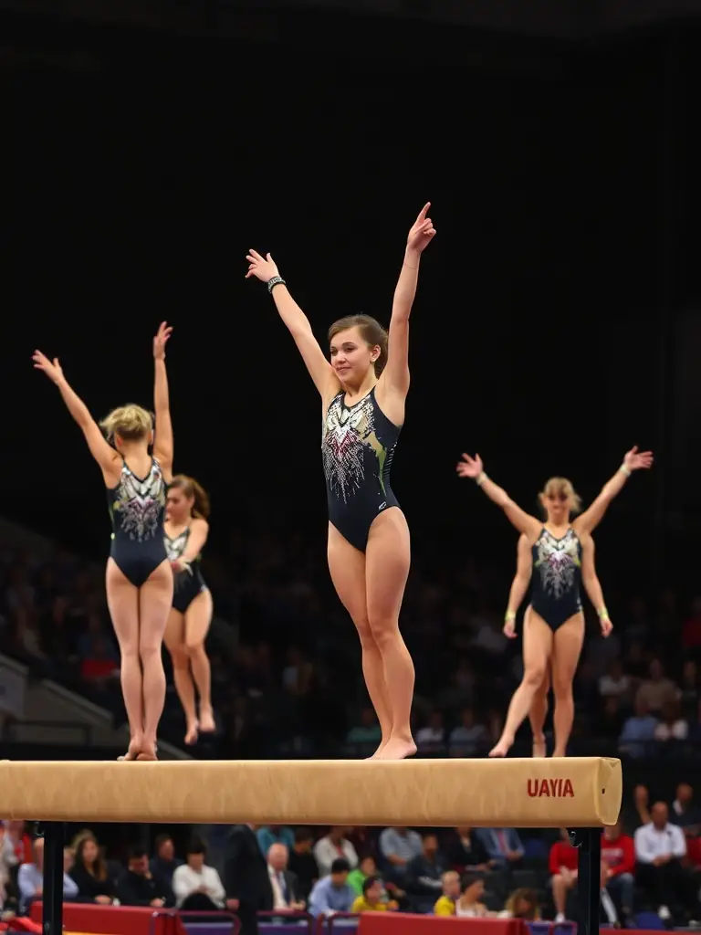 An image of athletes participating in a gymnastics competition, capturing the excitement and competitive spirit of USPL GYM's events.